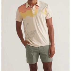 Marine Layer Men's Size M/L Graphic Polo Natural Sunset Lightweight Shirt